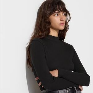 Uniqlo Ribbed High Neck Long-Sleeve T-Shirt Black